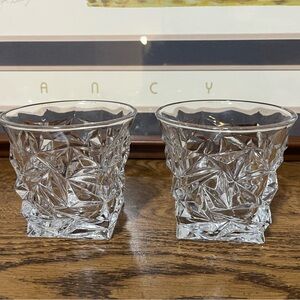 Cali Cut Glass Diamond Pattern Rocks Whiskey Cocktail Low Ball Glass 3.75" Lot 2